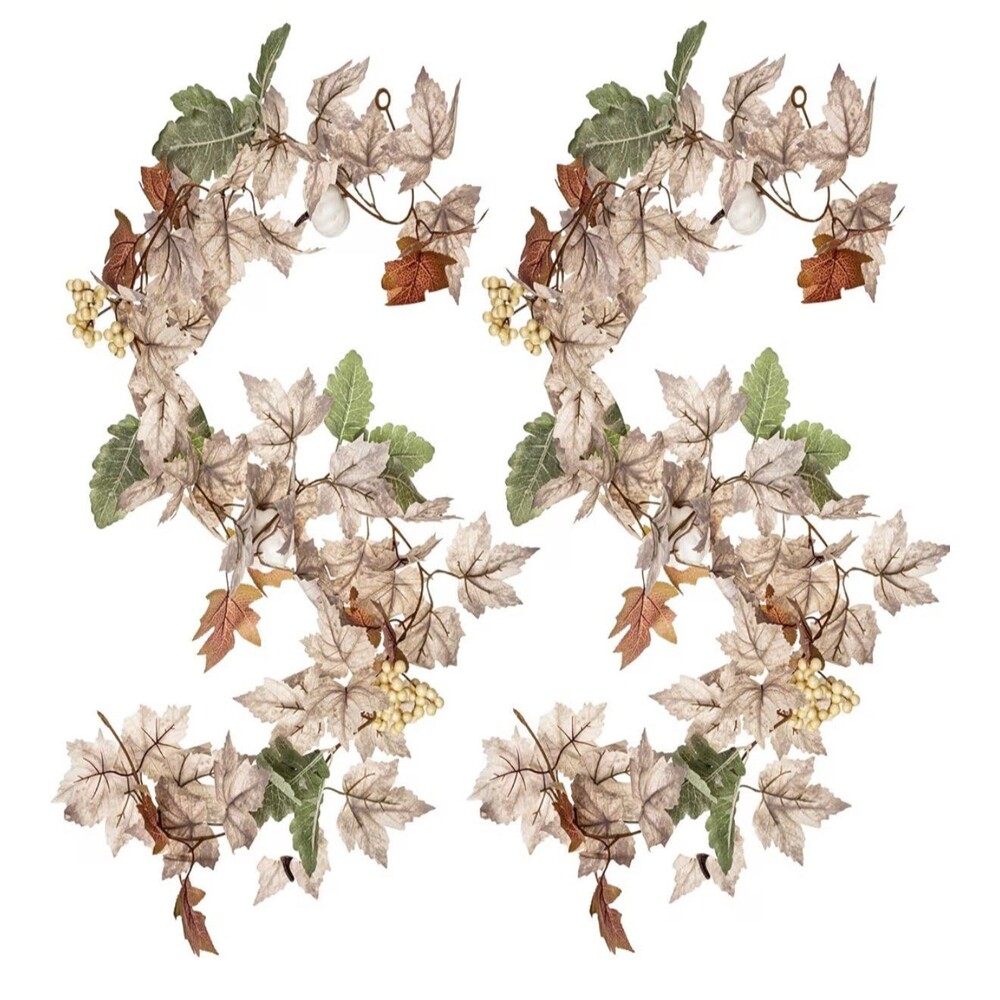 New, Set of 2, 6ft Thanksgiving Fall Maple Leaves Garland Neutral Color